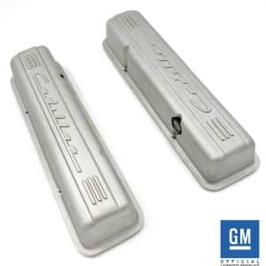 Cast Finned "Cadillac" Script Valve Covers For Small Block Chevy SBC w/ Holes - GoodSpeedUSA