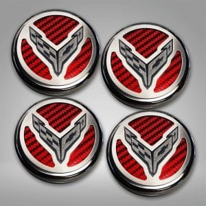 2020-2022 C8 CORVETTE Coupe Red CARBON FIBER Engine Fluid CAP COVER SET 4PC - GoodSpeedUSA