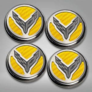 2020-2022 C8 CORVETTE Coupe Yellow CARBON FIBER Engine Fluid CAP COVER SET 4PC - GoodSpeedUSA