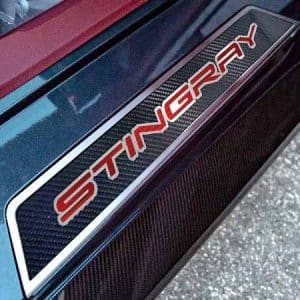 Pair Door Sill Plates Red Carbon Fiber w/ Stainless 20-2022 Stingray Corvette - GoodSpeedUSA
