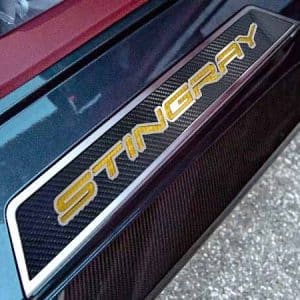 Pair Door Sill Plates Yellow Carbon Fiber w/ Stainless 20-2022 Stingray Corvette - GoodSpeedUSA