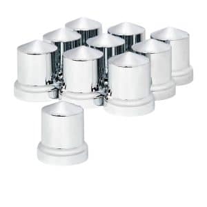 (Set/10) 2-1/4" Push-On Chrome Plastic Pointed 33mm Lug Nut Covers w/ Flange - GoodSpeedUSA