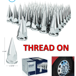 (Set/60) Chrome Spike Lug Nut Covers 33mm Thread-On (4-3/4" Tall) 60-Pack - GoodSpeedUSA