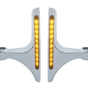 Pair Headlight Brackets for Peterbilt Hood Side Headlamps - L-Shape w/ Amber LED - GoodSpeedUSA
