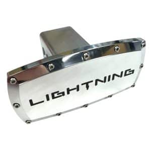 Polished Ford Lightning Black Script Tow Hitch Plug Cover For 2" Hitch Receiver - GoodSpeedUSA